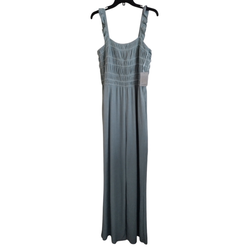 NSR NWT light silver green textured jumpsuit romper ruffle sleeves size XL